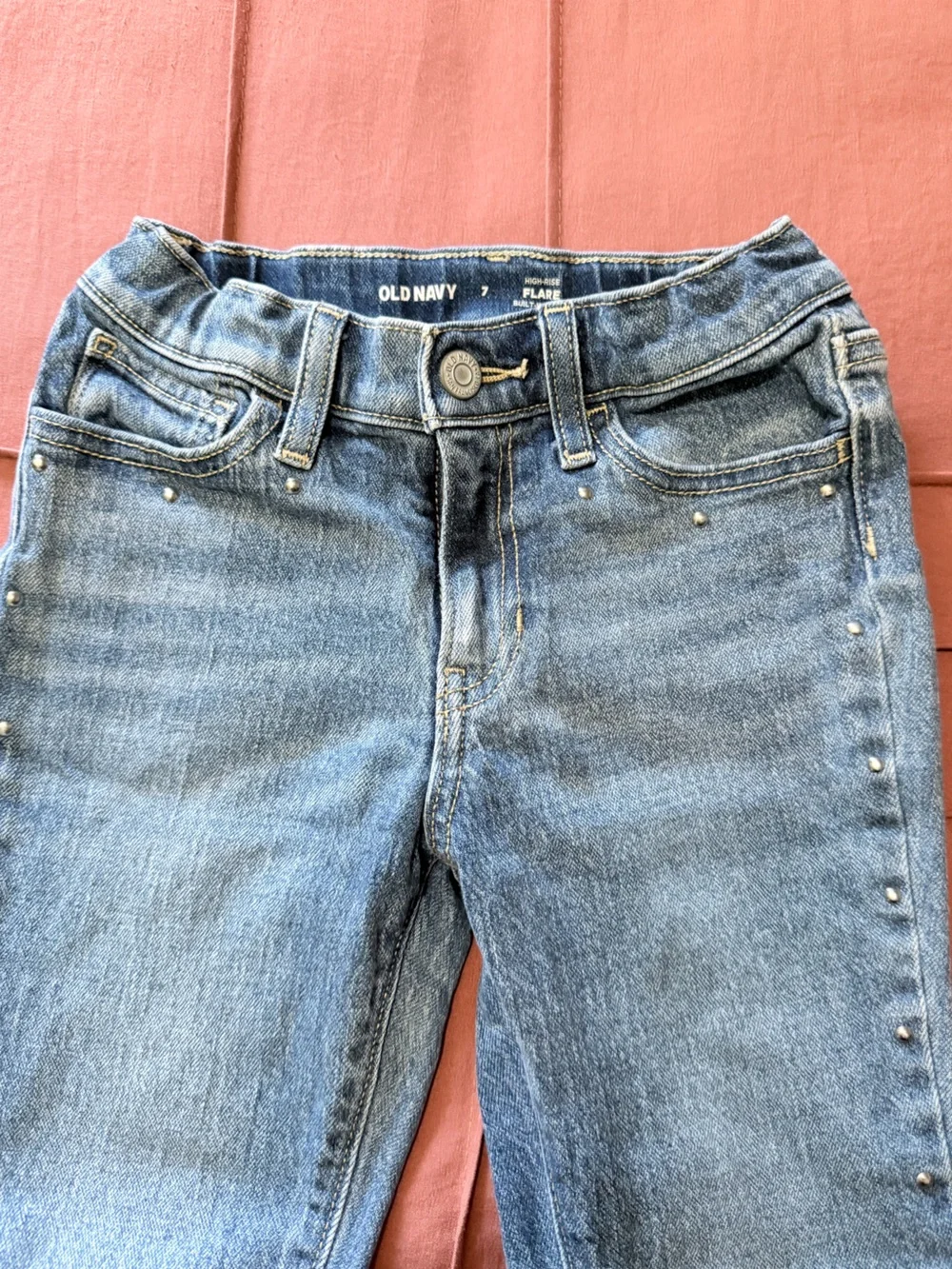 Old Navy Size 7 Flare leg Jeans with Side Studs